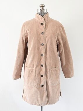 2000s Y2K Orvis Beige Wide Wale Corduroy Coat w/ Antler Look Buttons Size 10P